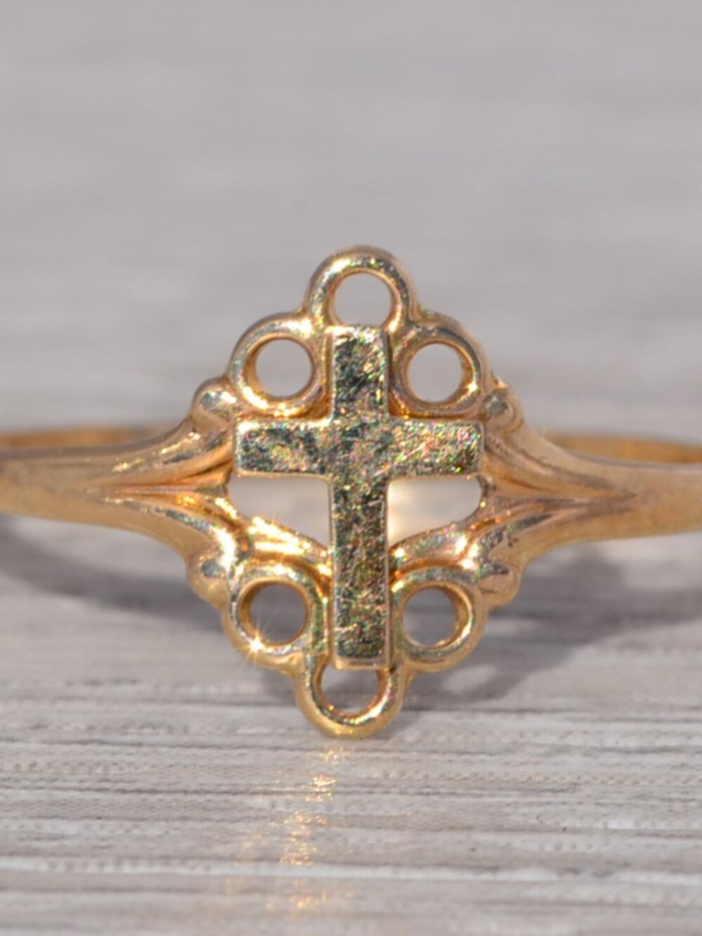 Openwork Cross Ring in Yellow Gold